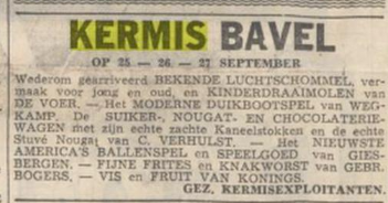 Artikel Dagblad de Stem Kermis Bavel uit krant van 24-09-1955.